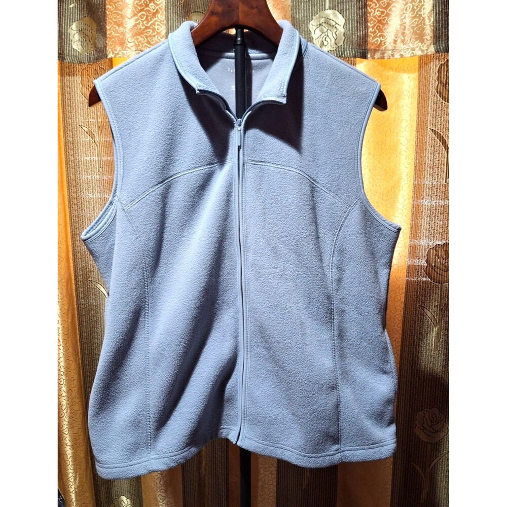 Van Heusen Women's Fleece Vest Size L Light Blue Full Zip Soft Layering Large